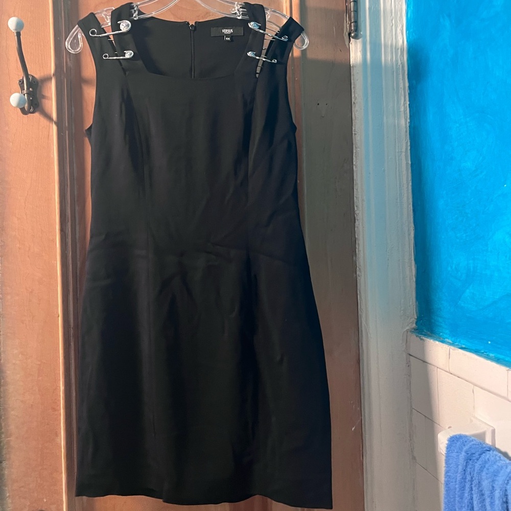 Versus Versace Black Midi Dress with Silver Accents